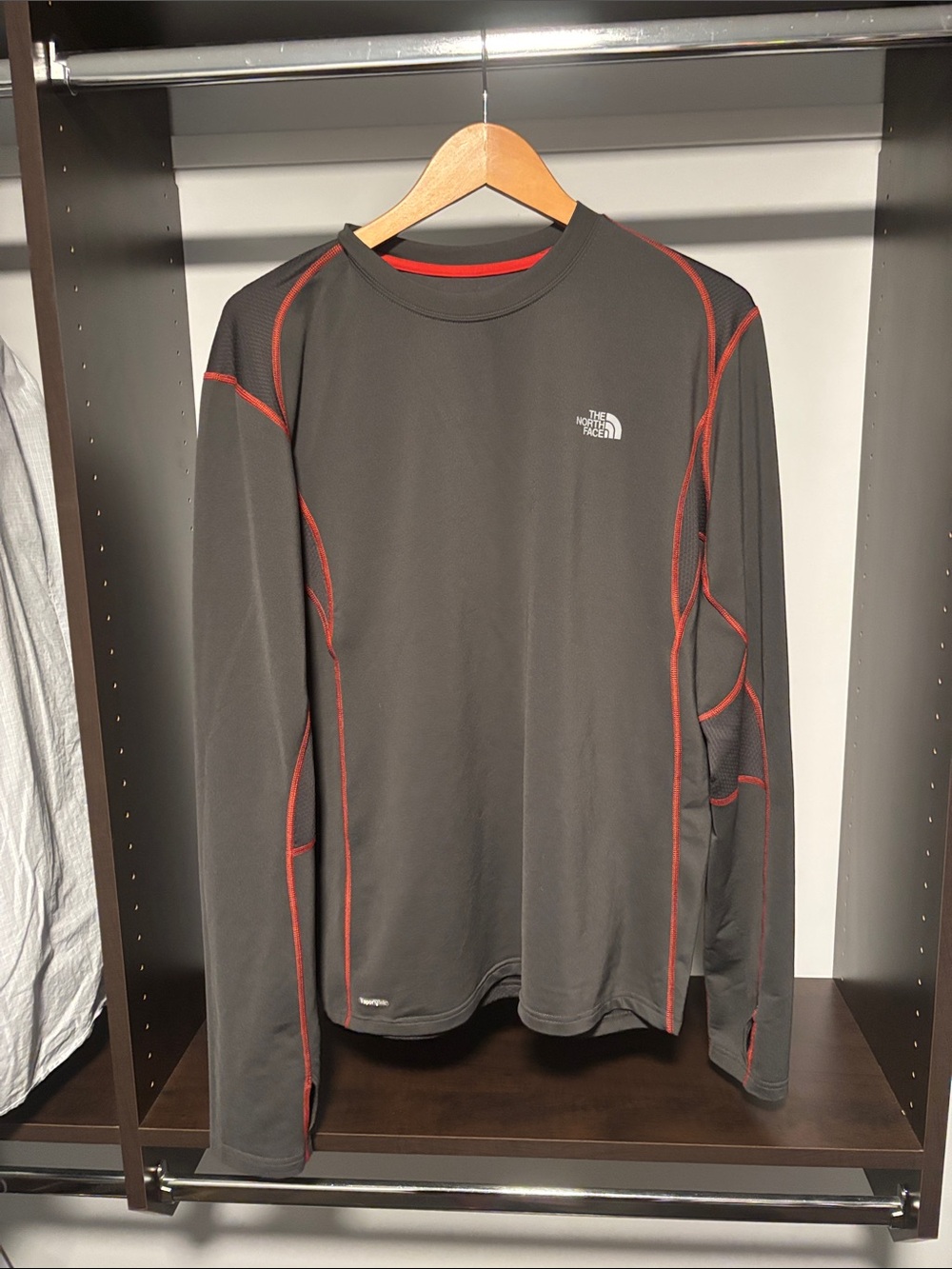 The North Face Charcoal Long Sleeve Crew with Red Stitching